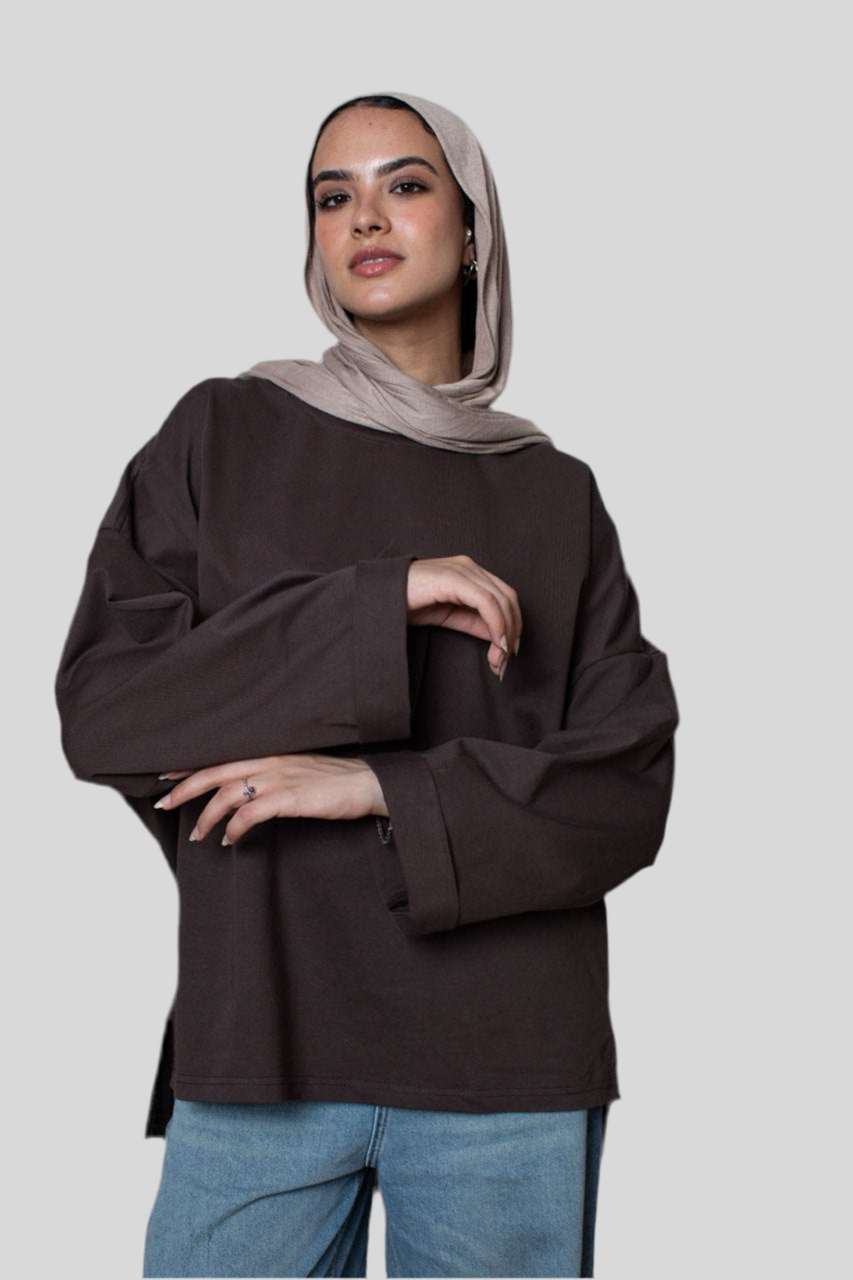 Brown Long Sleeve Oversized Tee