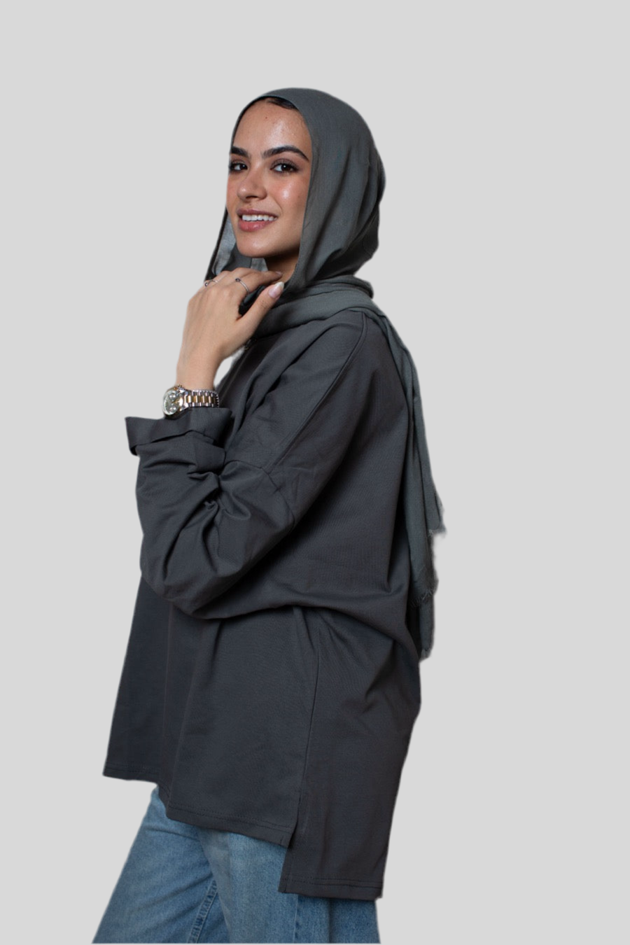 Dark Grey Long Sleeve Oversized Tee