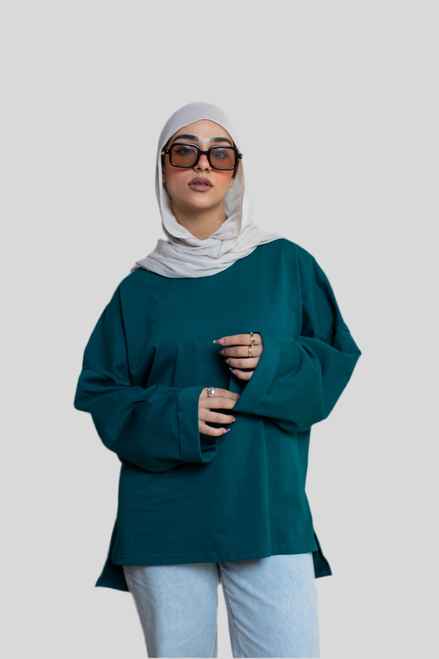 Deep Teal Long Sleeve Oversized Tee