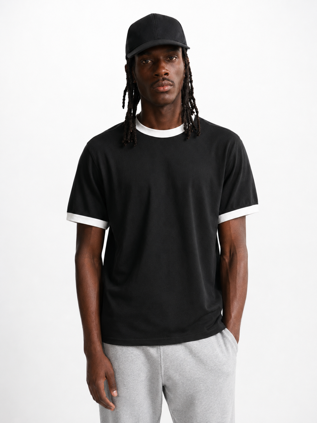 Black Ringer Tee — White