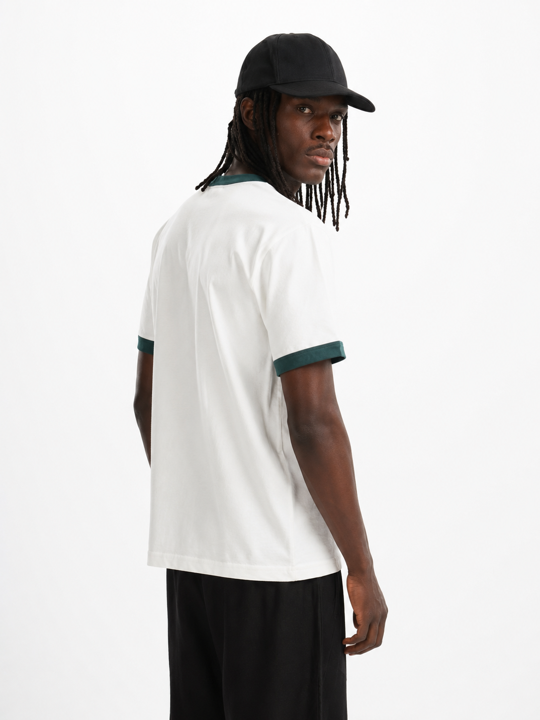 White Ringer Tee — Dark Teal
