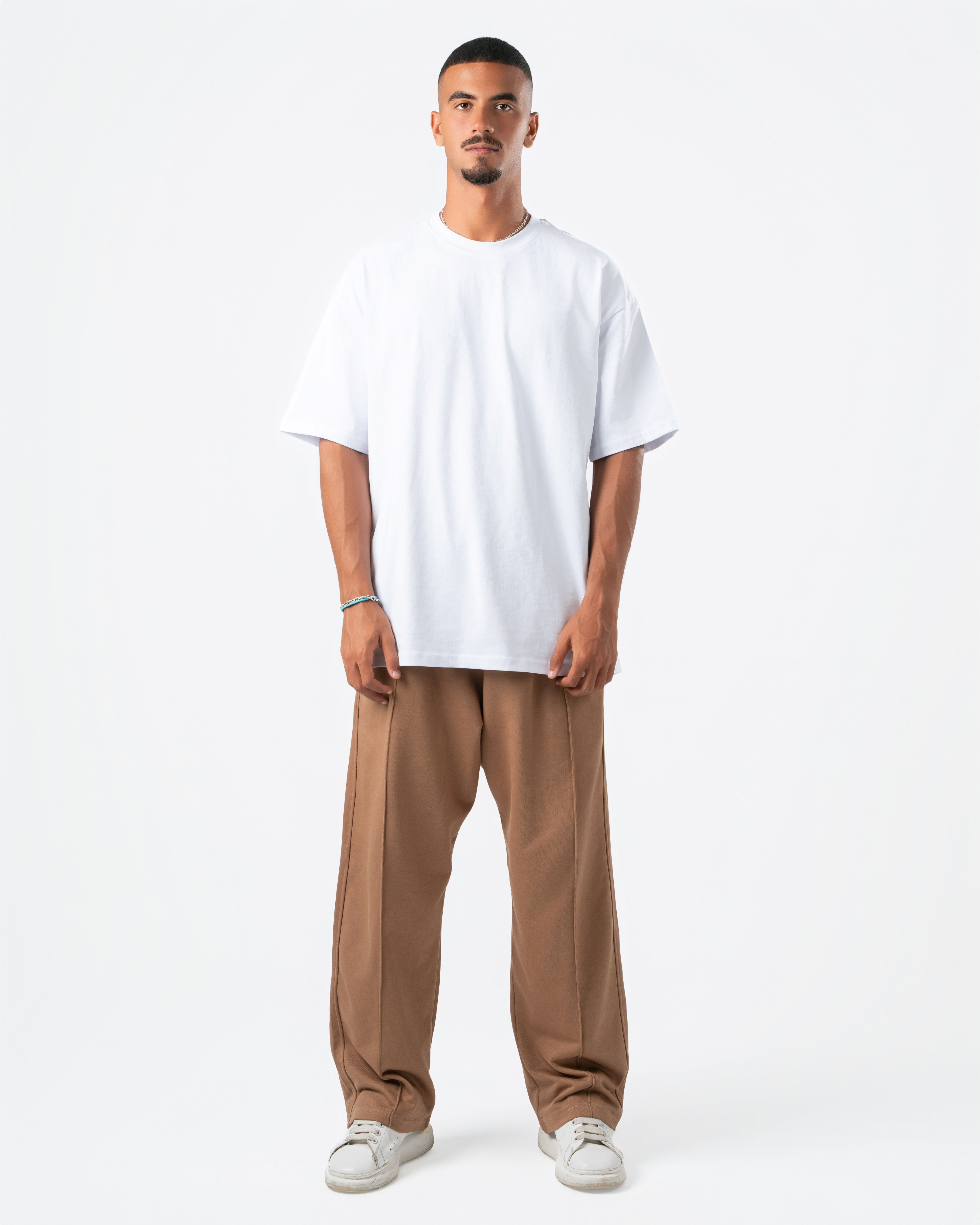 Beige Wide-Leg Sweatpants