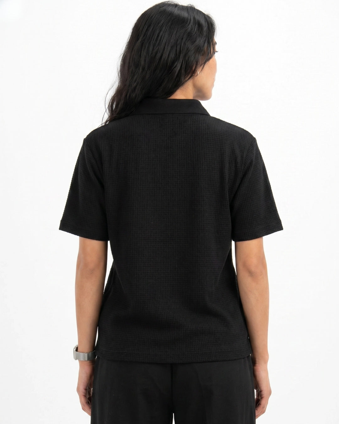 Black Waffle Knit Polo