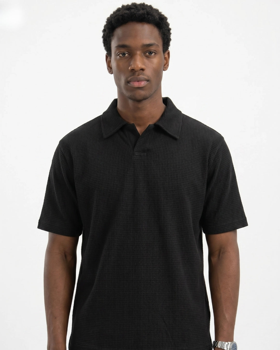 Black Waffle Knit Polo