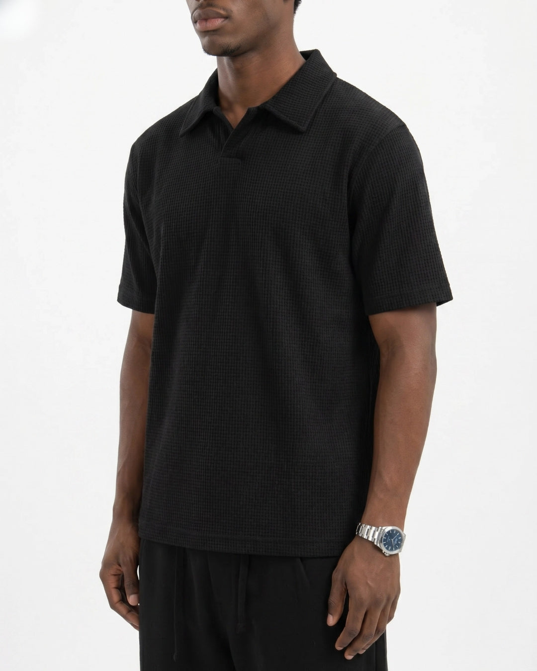 Black Waffle Knit Polo
