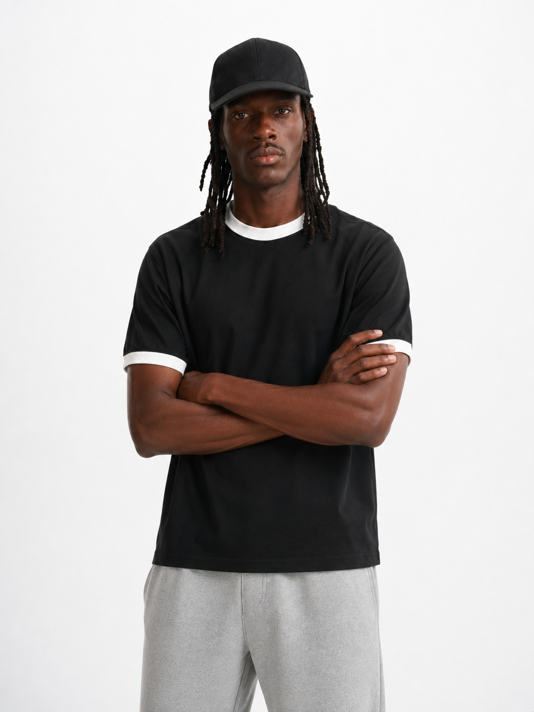 Black Ringer Tee — White
