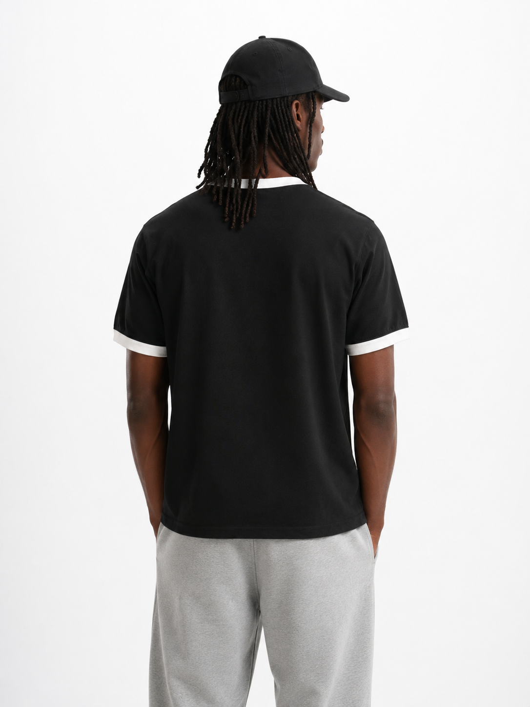 Black Ringer Tee — White