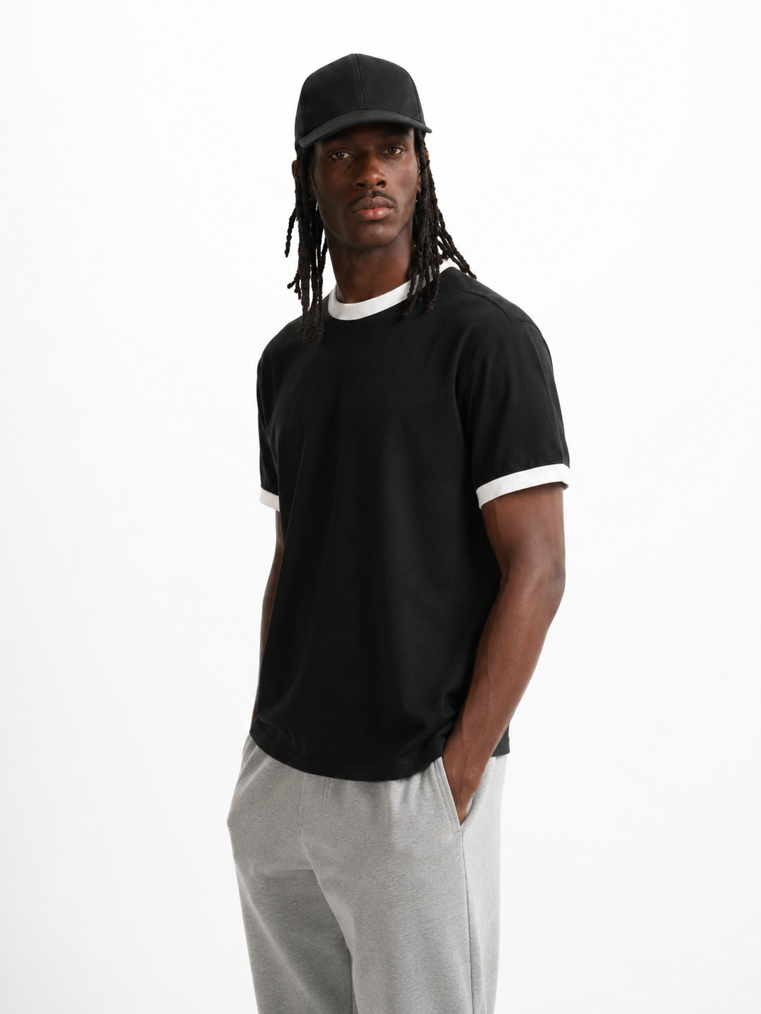 Black Ringer Tee — White