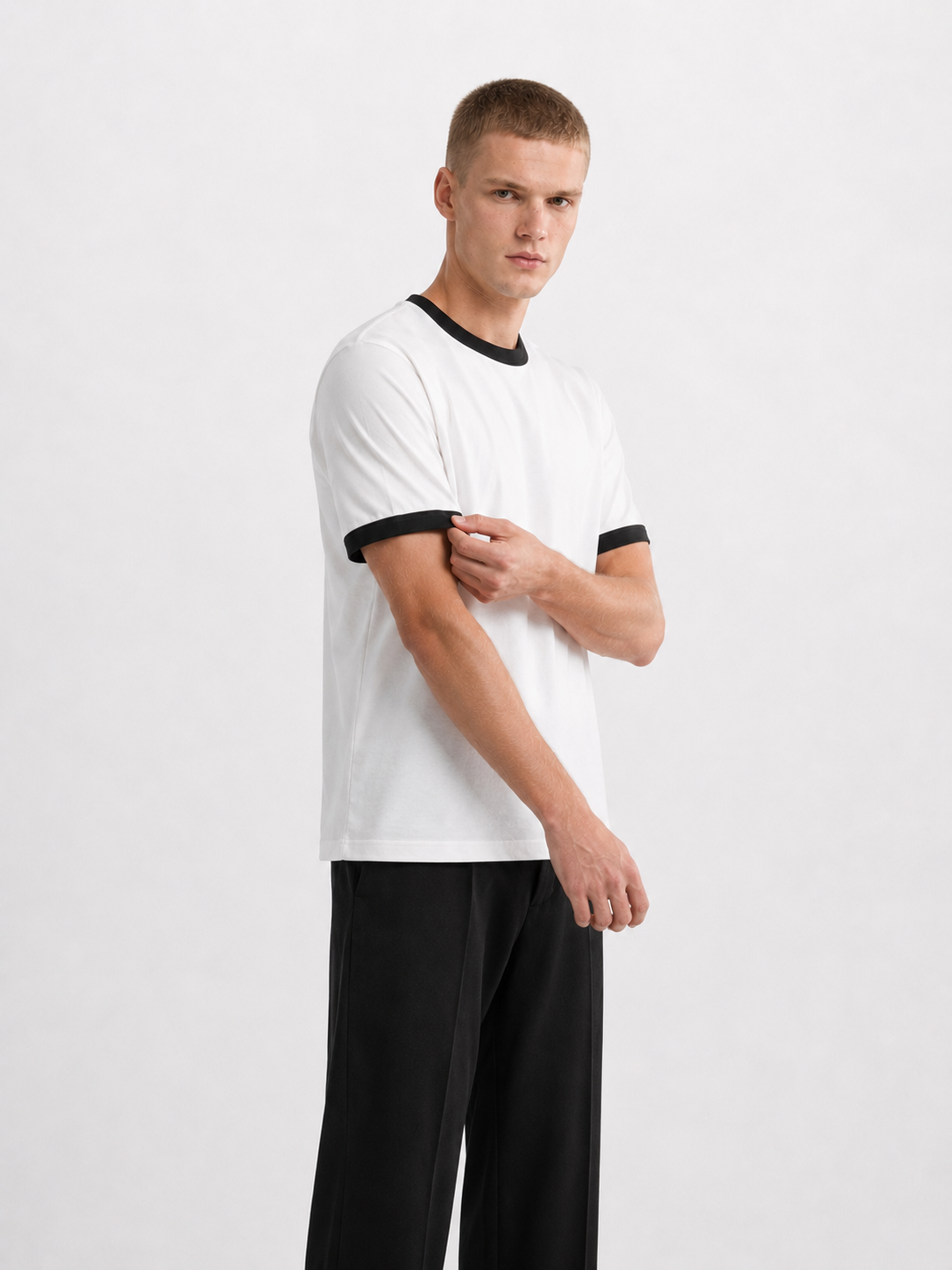 White Ringer Tee — Black