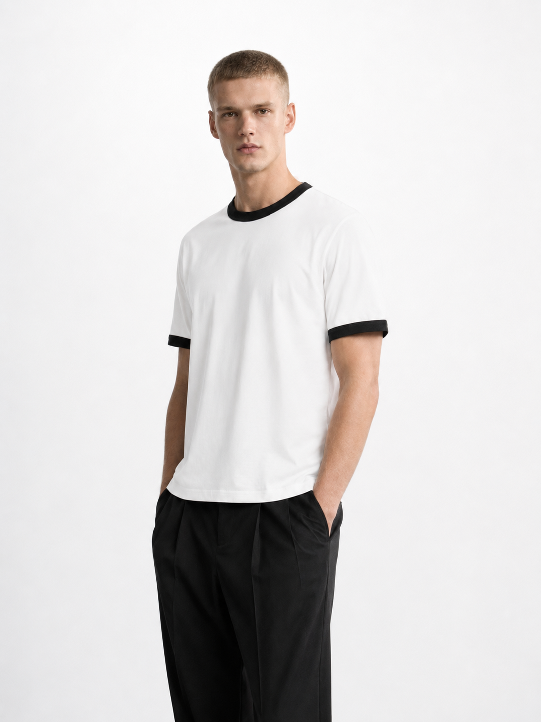 White Ringer Tee — Black