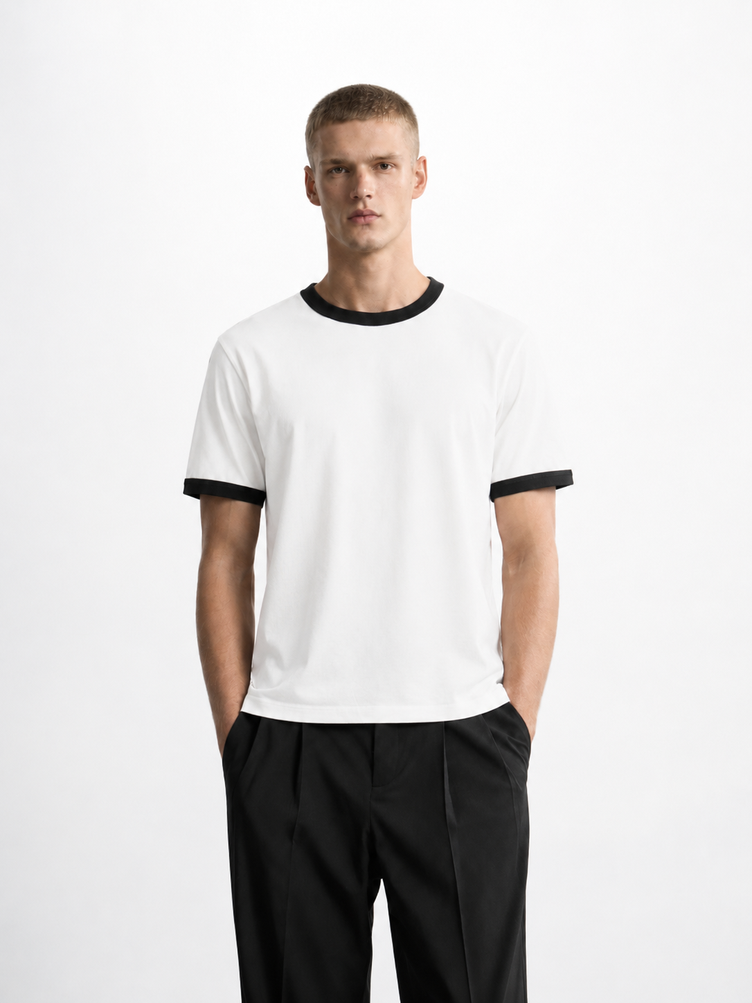 White Ringer Tee — Black