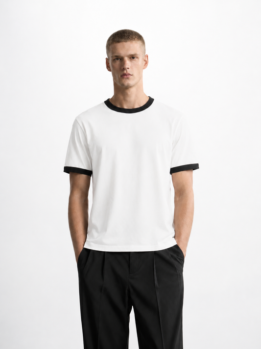 White Ringer Tee — Black