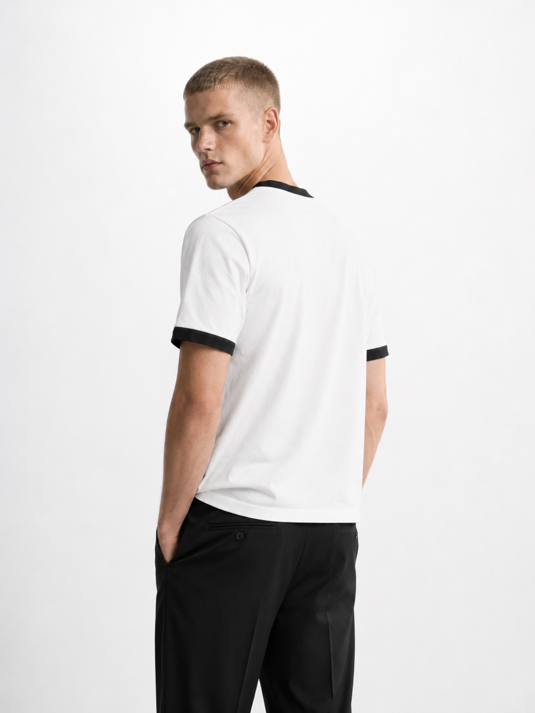 White Ringer Tee — Black