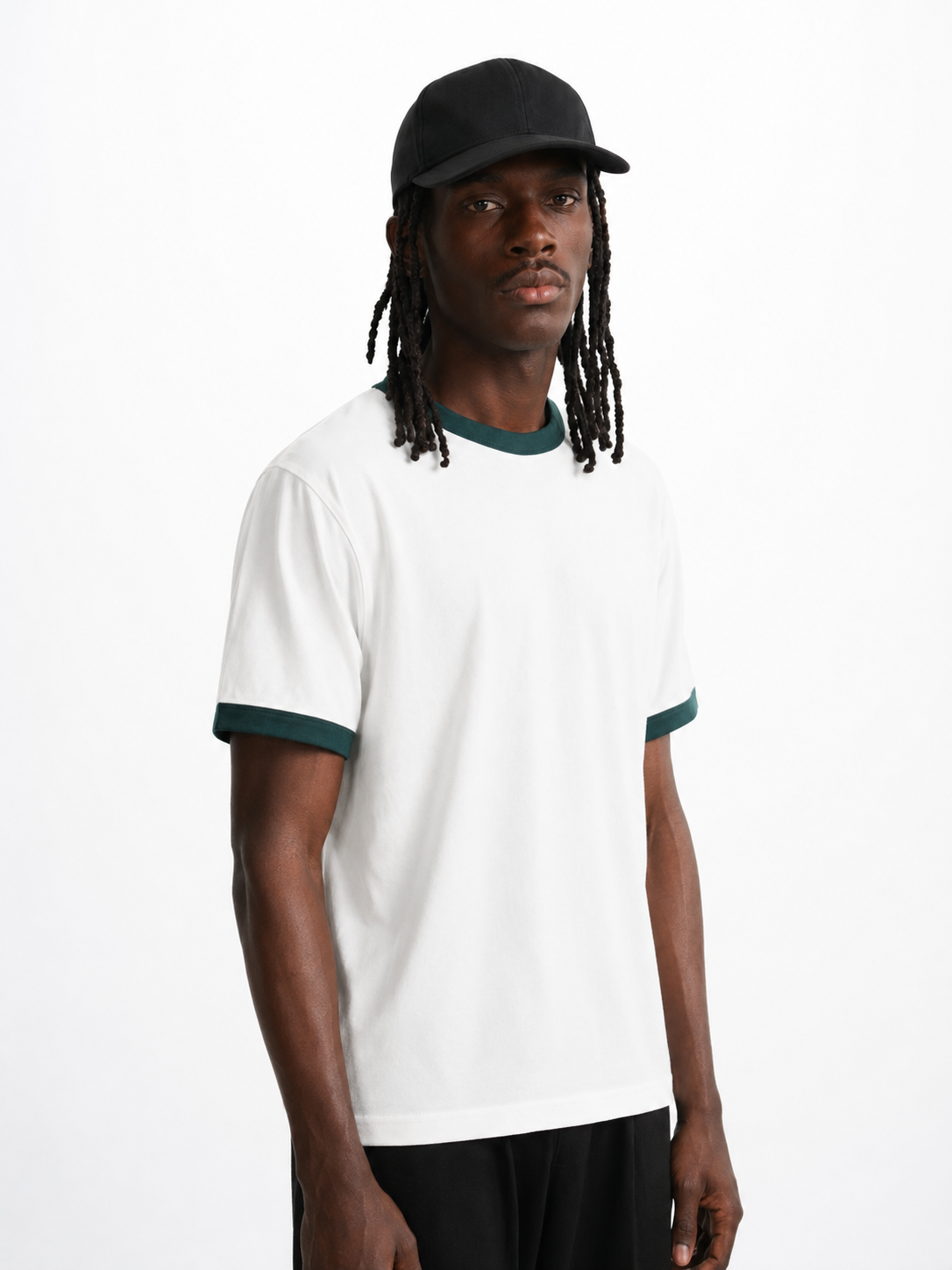 White Ringer Tee — Dark Teal