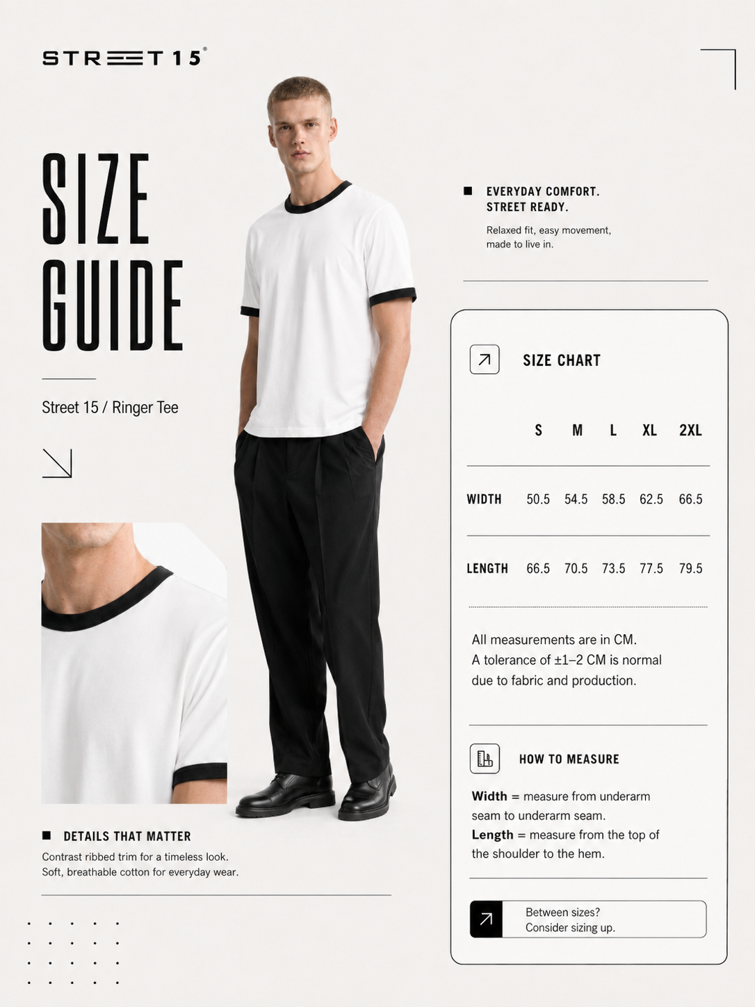 Black Ringer Tee — White