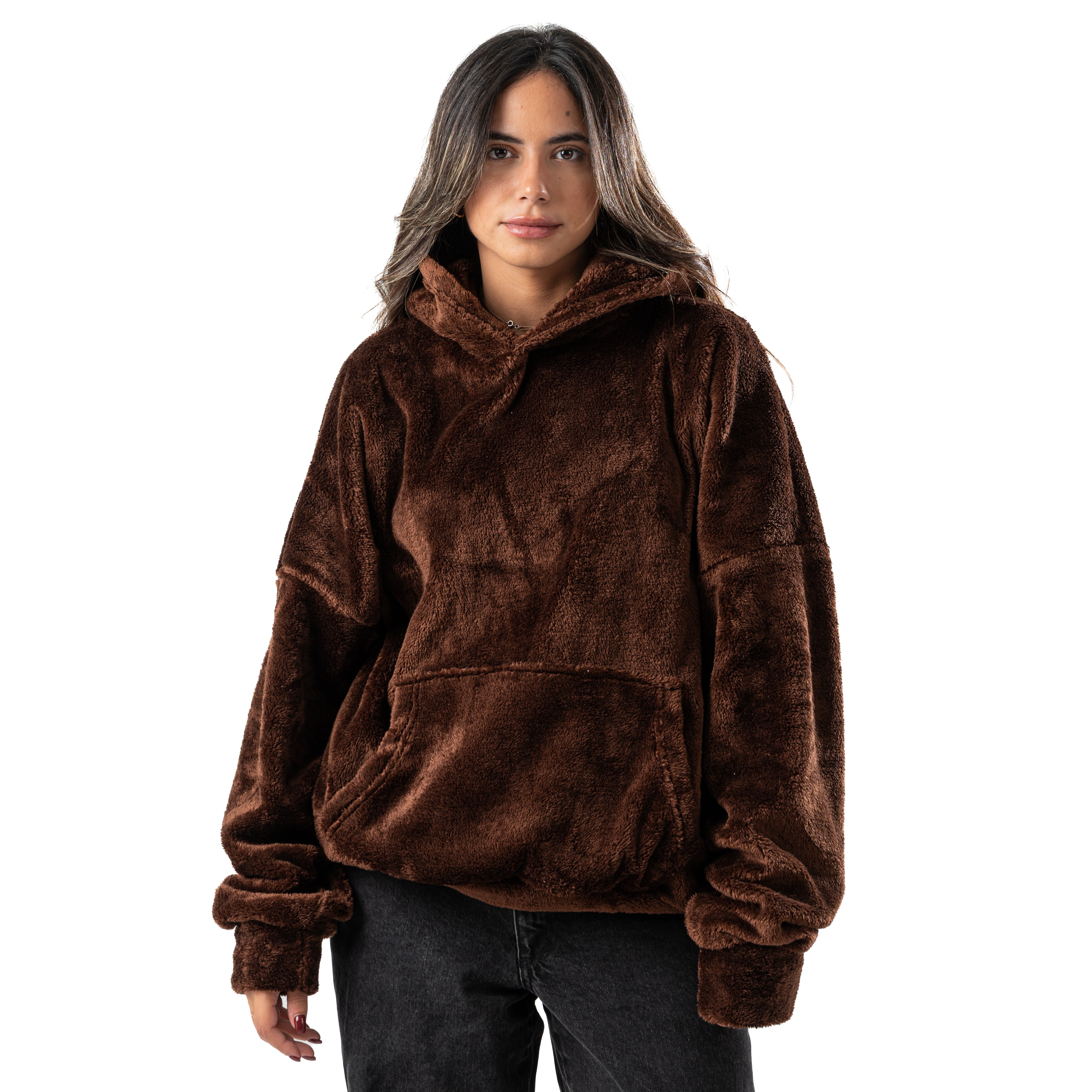 brown fur hoodie