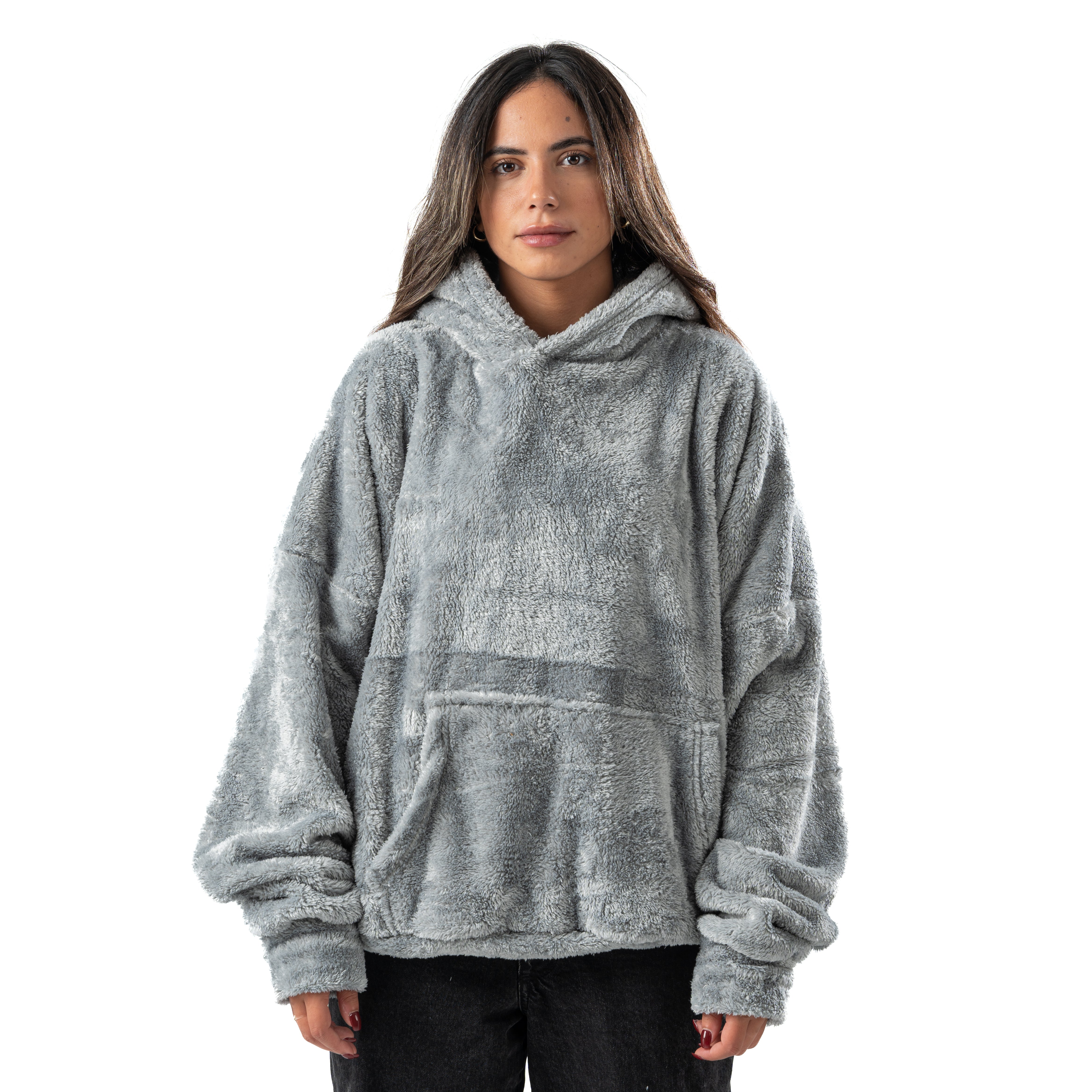 gray fur hoodie