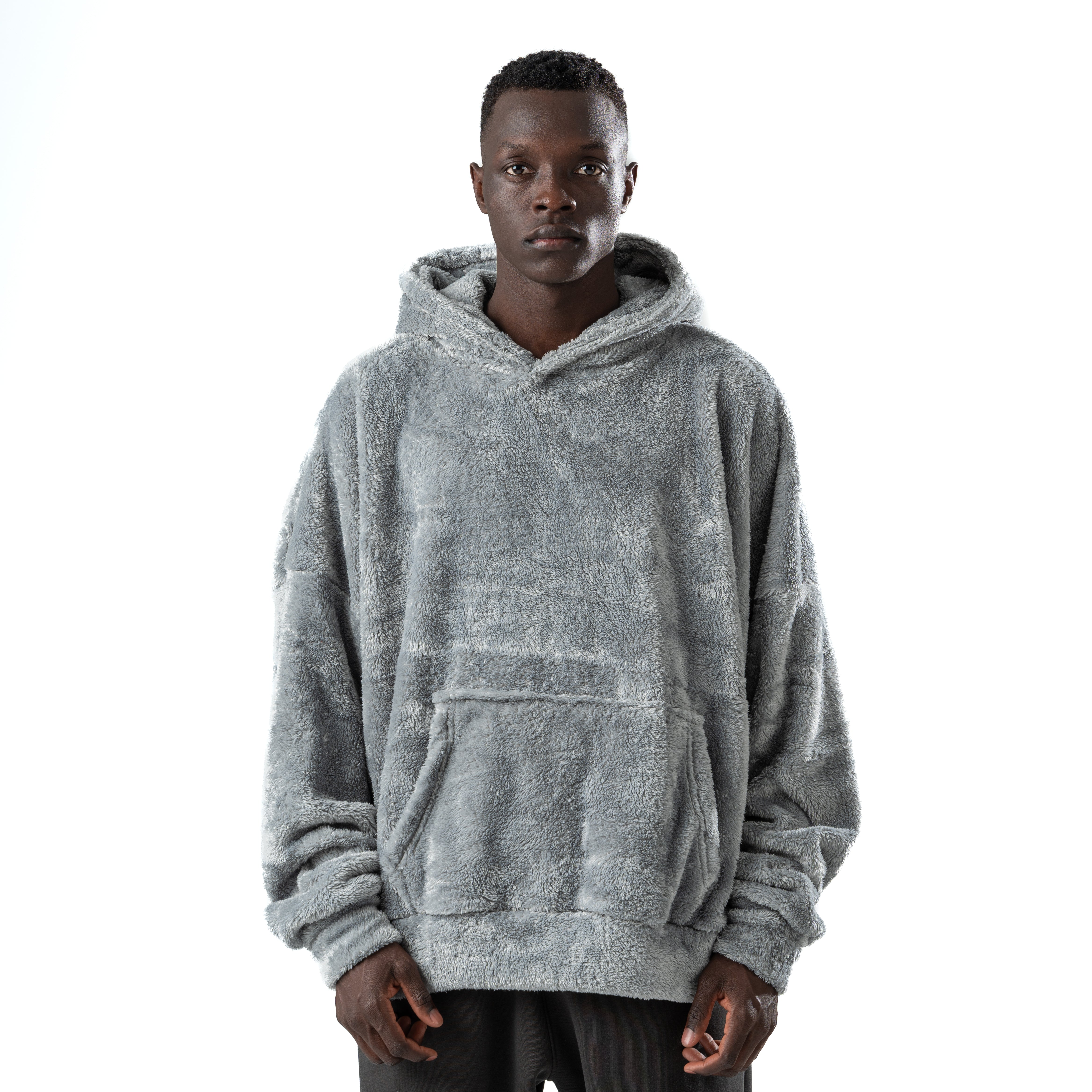 gray fur hoodie