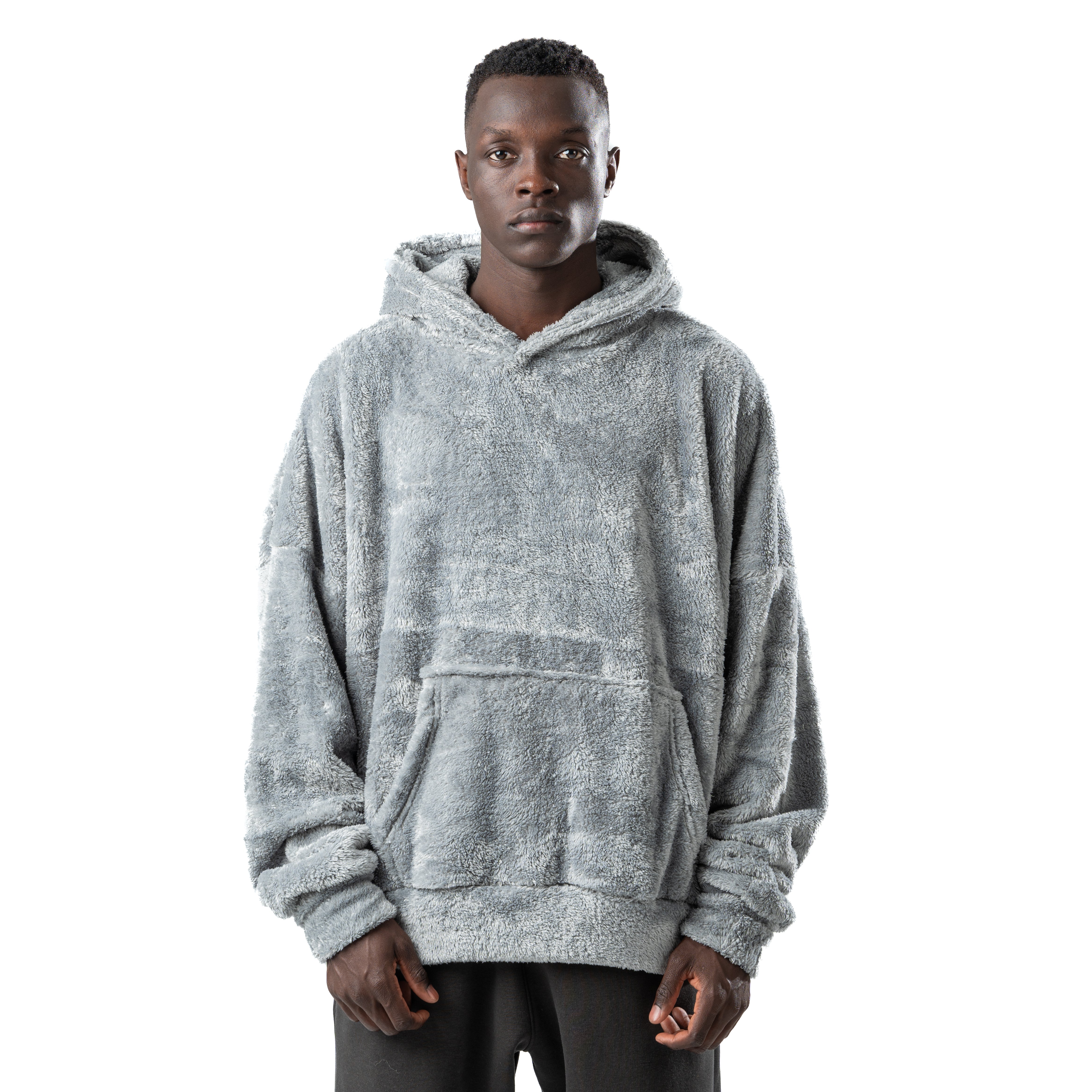 gray fur hoodie
