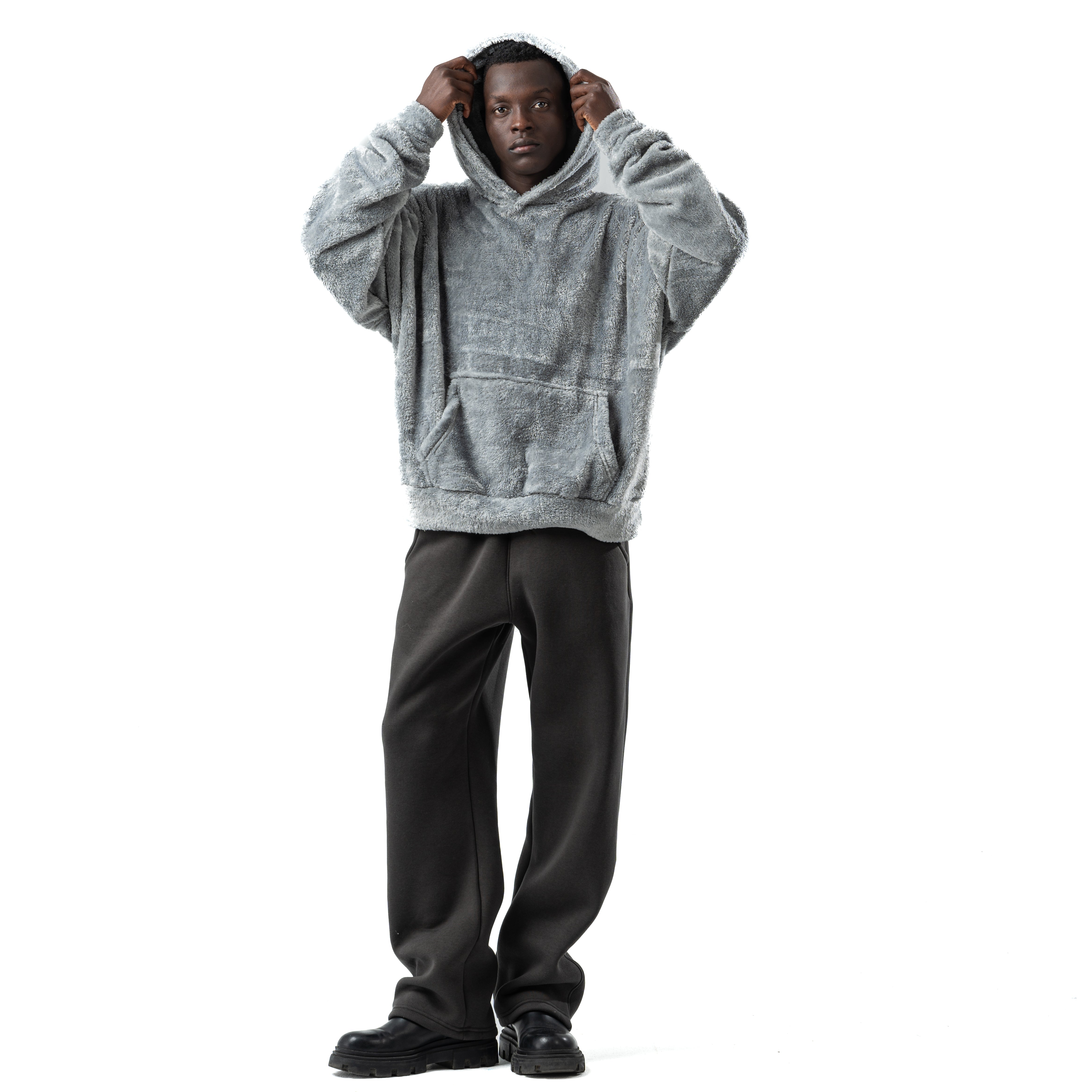 gray fur hoodie