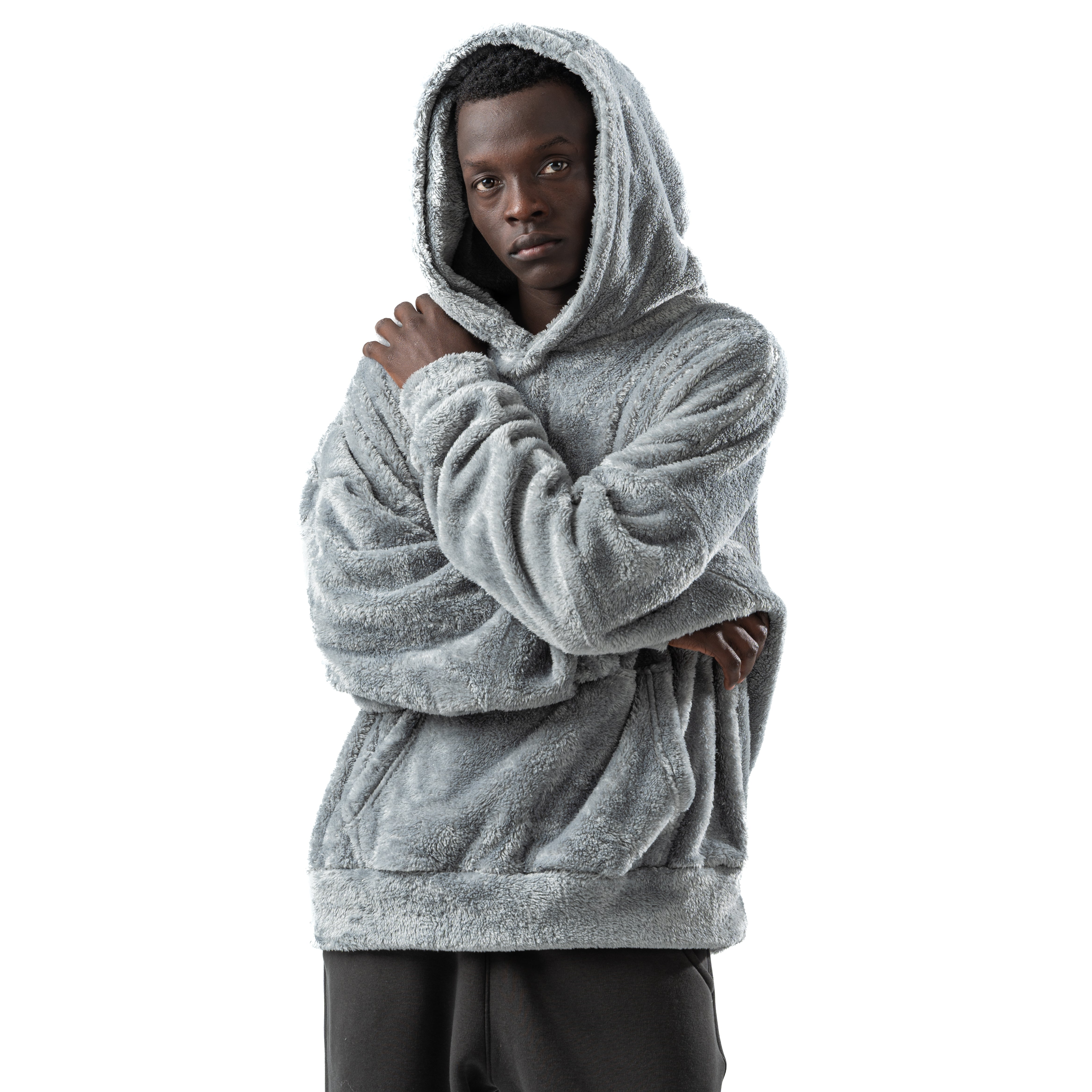 gray fur hoodie