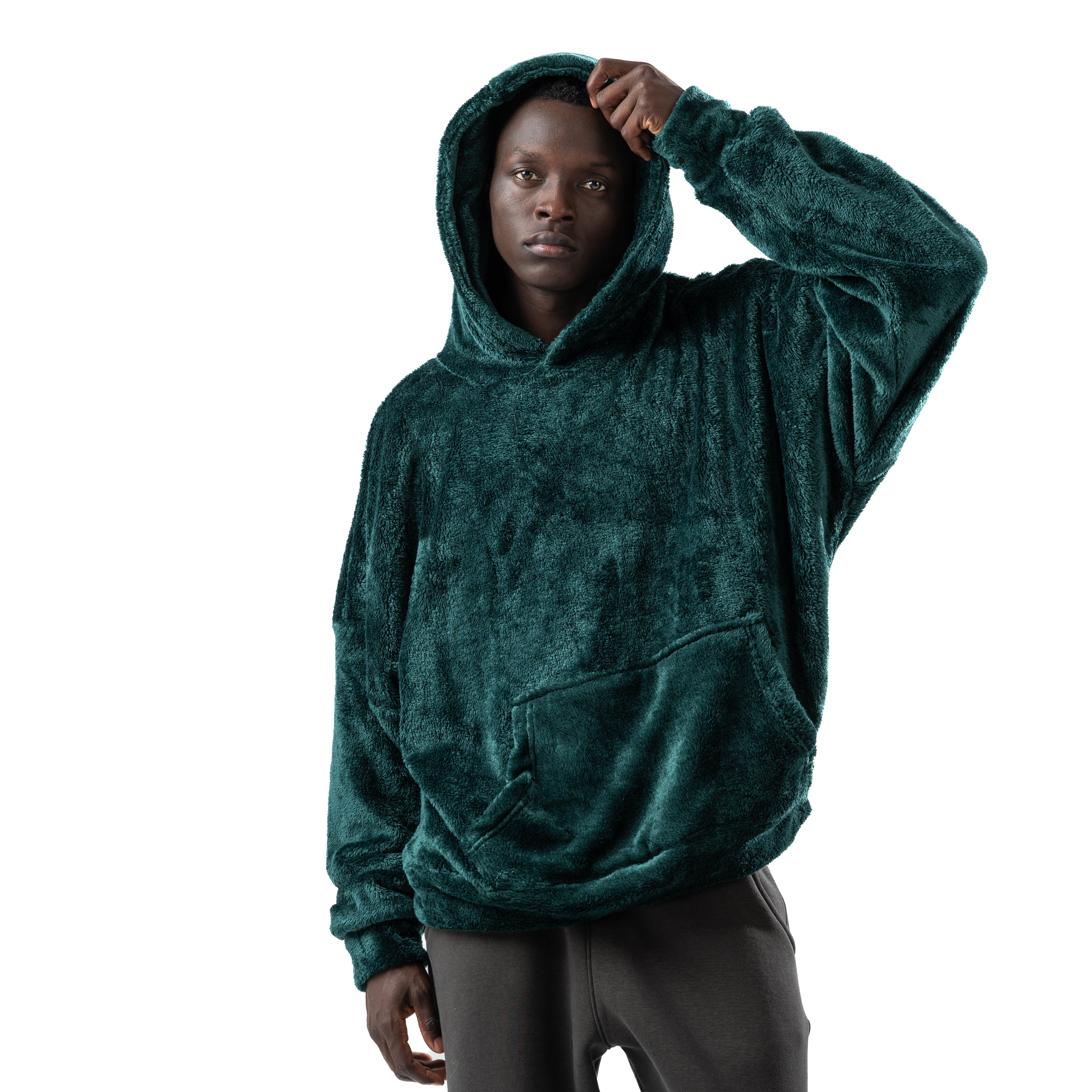 green fur hoodie