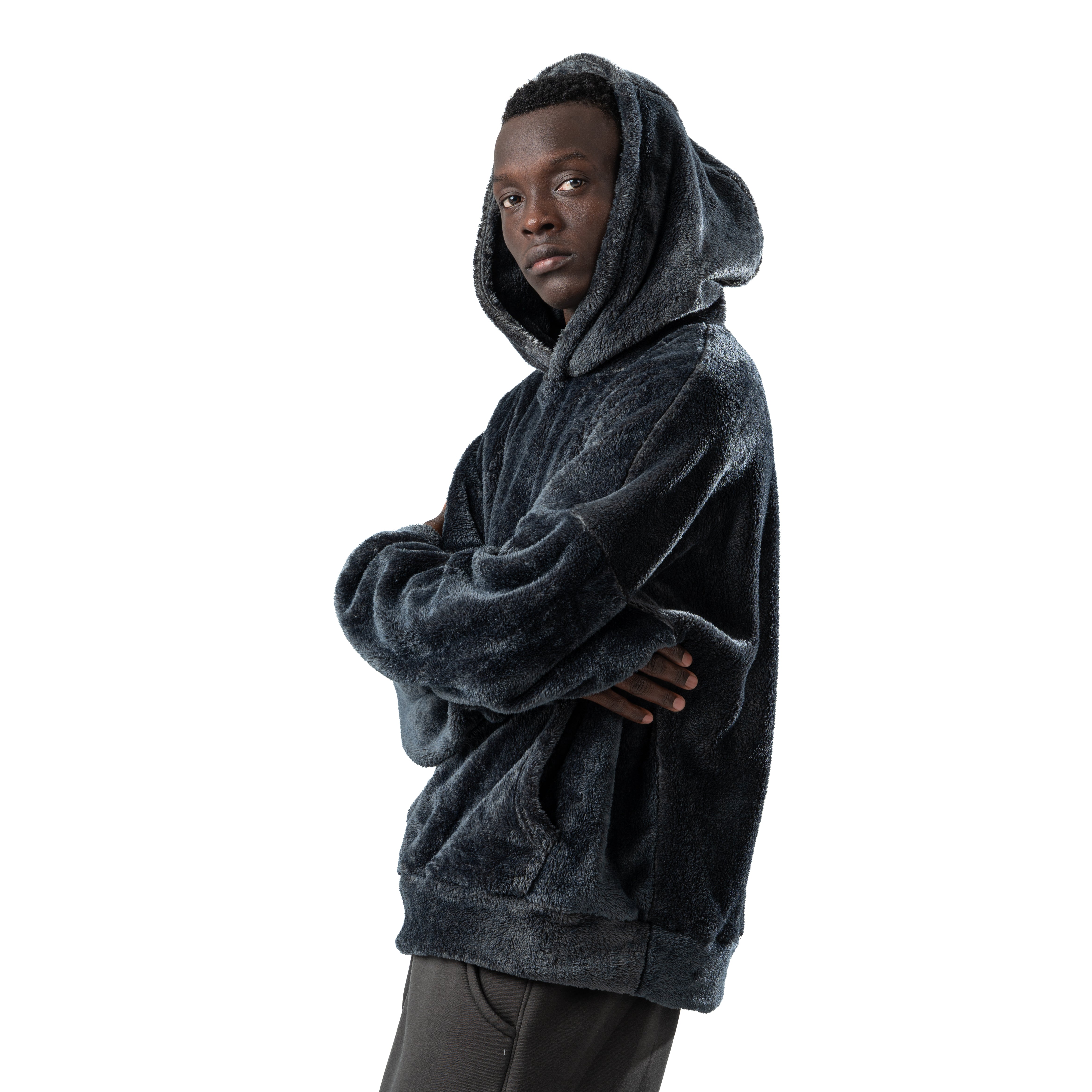 dark gray fur hoodie