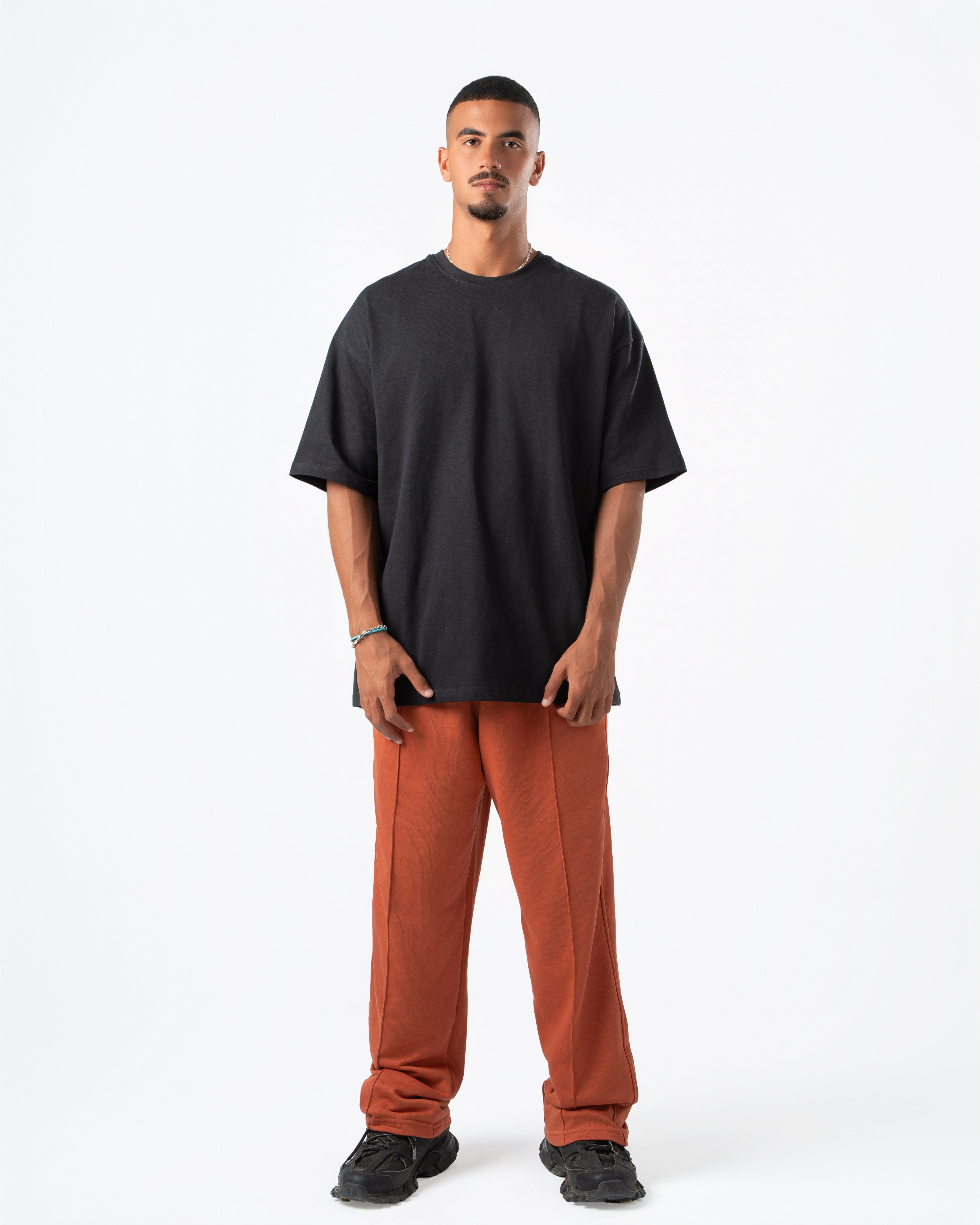 Burnt Orange Wide-Leg Sweatpants