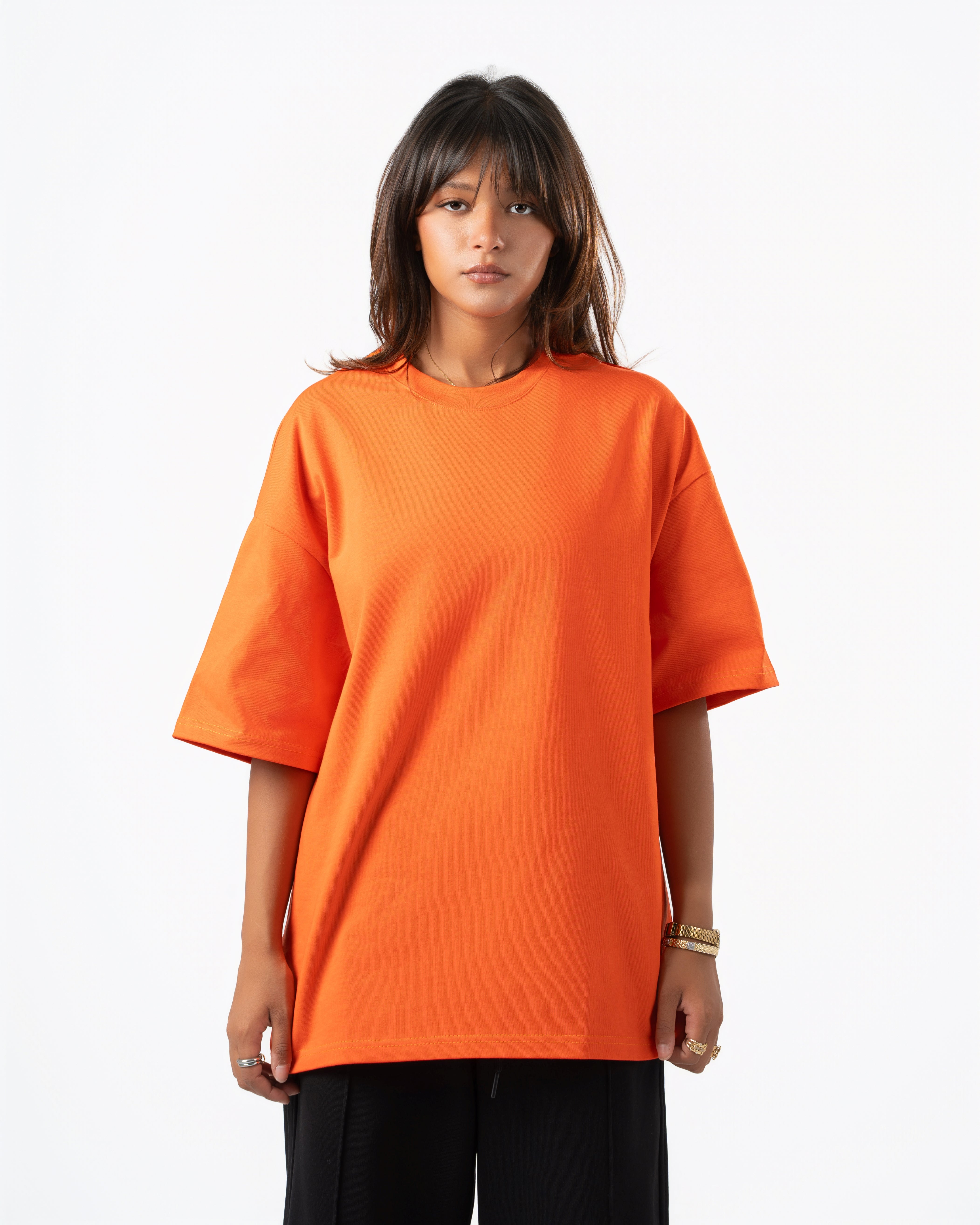 Heavyweight Basic Oversized  Bright Orange T-Shirt